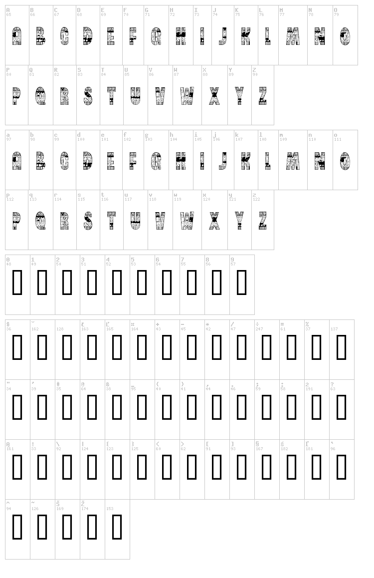 Brinetext Pattern font map